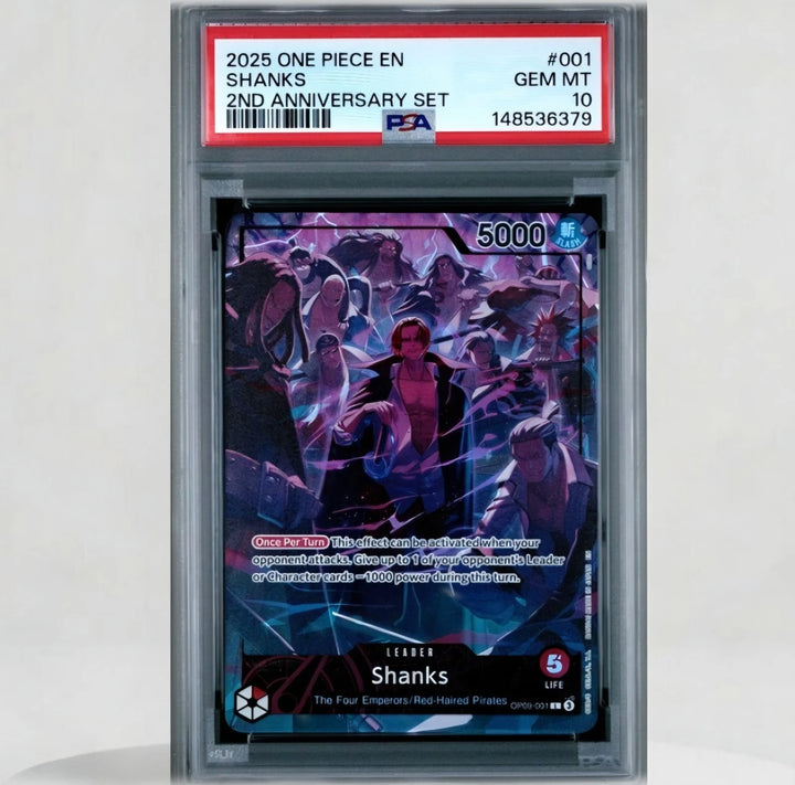 2025 One Piece PSA 10 Shanks OP09-001 2nd Anniversary Set Leader Promo English image 1