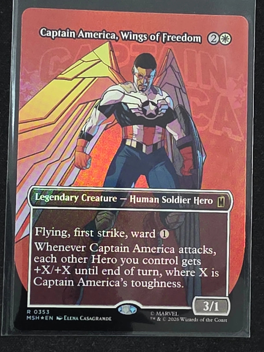 MTG Marvel Super Heros Captain America Wings of Freedom Full Art R MSH 0353 FOIL image 1